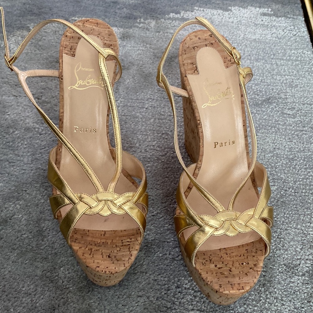 Gold Strap Platform Wedge Sandals - image 6